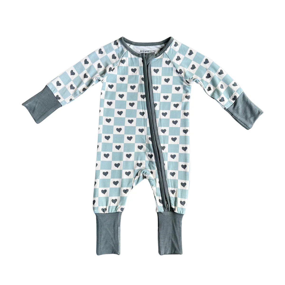 BABYSPROUTS: BLUE CHECKERED HEARTS ROMPER