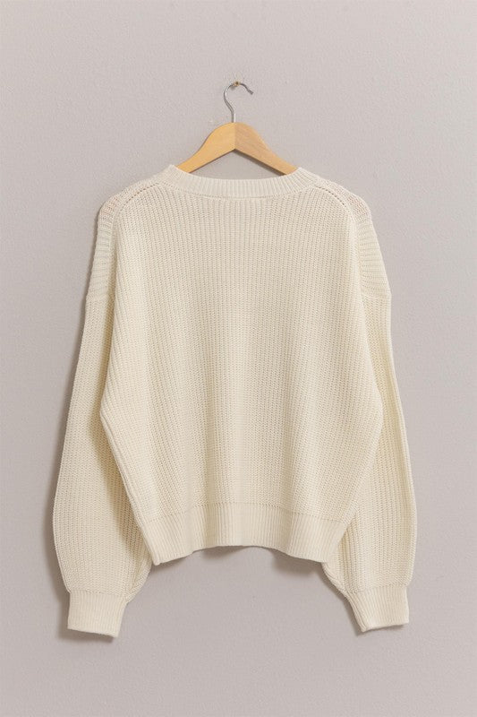 CREAM LONG SLEEVE OVERSIZED SWEATER