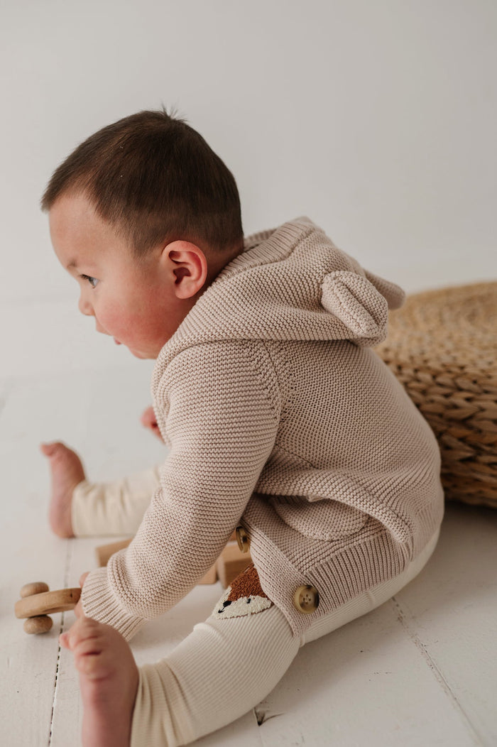BABYSPROUTS: KNIT HOODIE & KNIT PANT SET - SAND