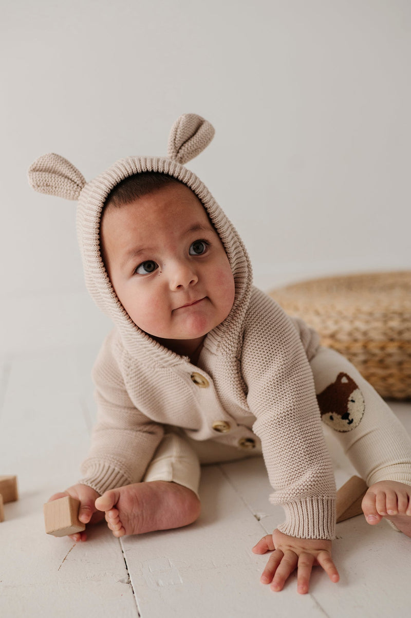 BABYSPROUTS: KNIT HOODIE & KNIT PANT SET - SAND