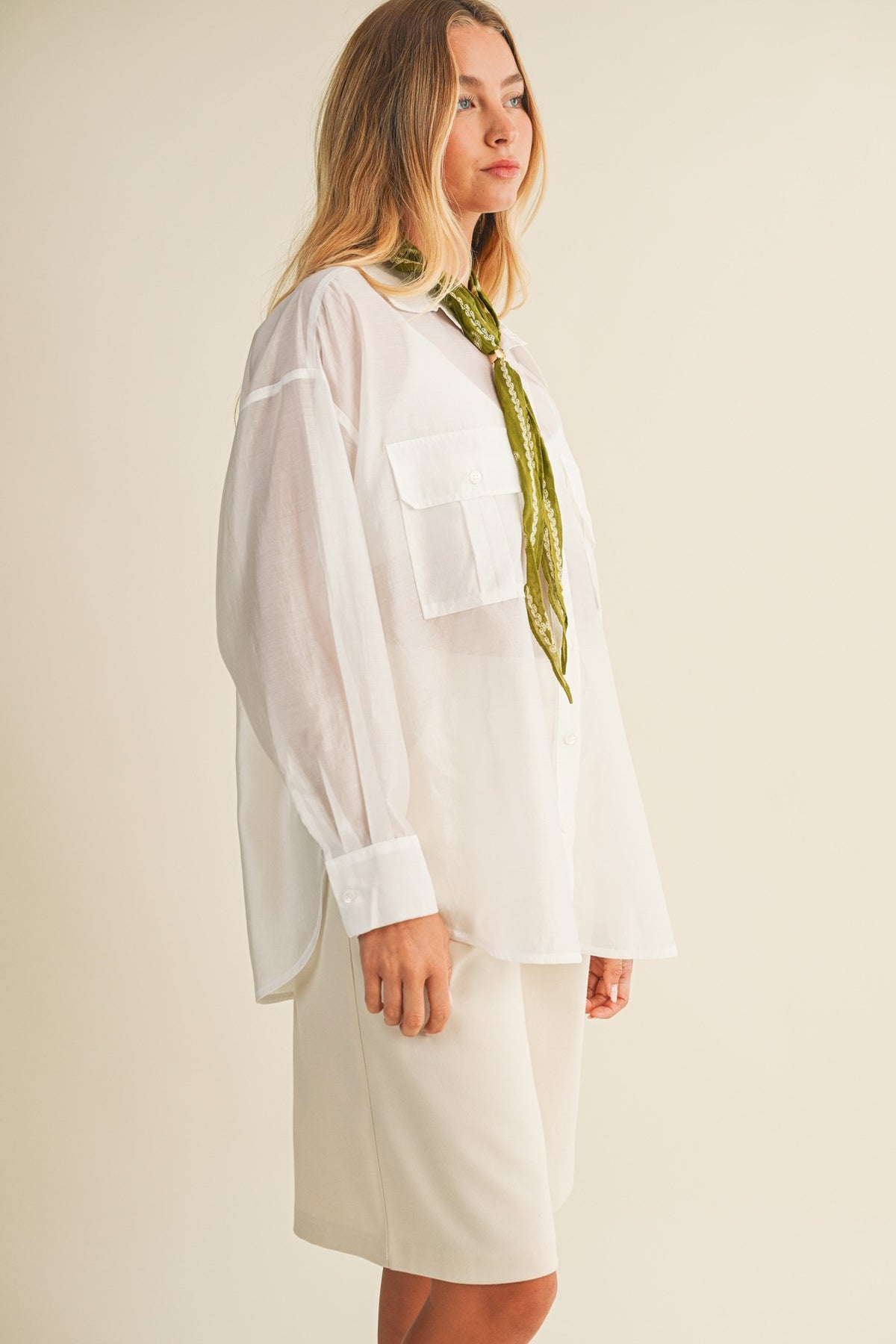 WHITE SHEER SHIRT WITH CARGO POCKETS