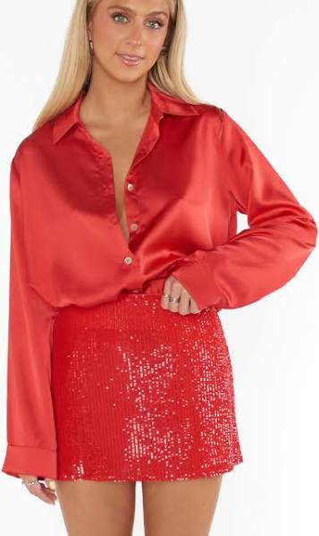 SHOW ME YOUR MUMU: SMITH BUTTON DOWN - RED LUXE SATIN