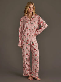 PANACHE: LT. PINK CHRISTMAS COCKTAILS SATIN PAJAMA SET