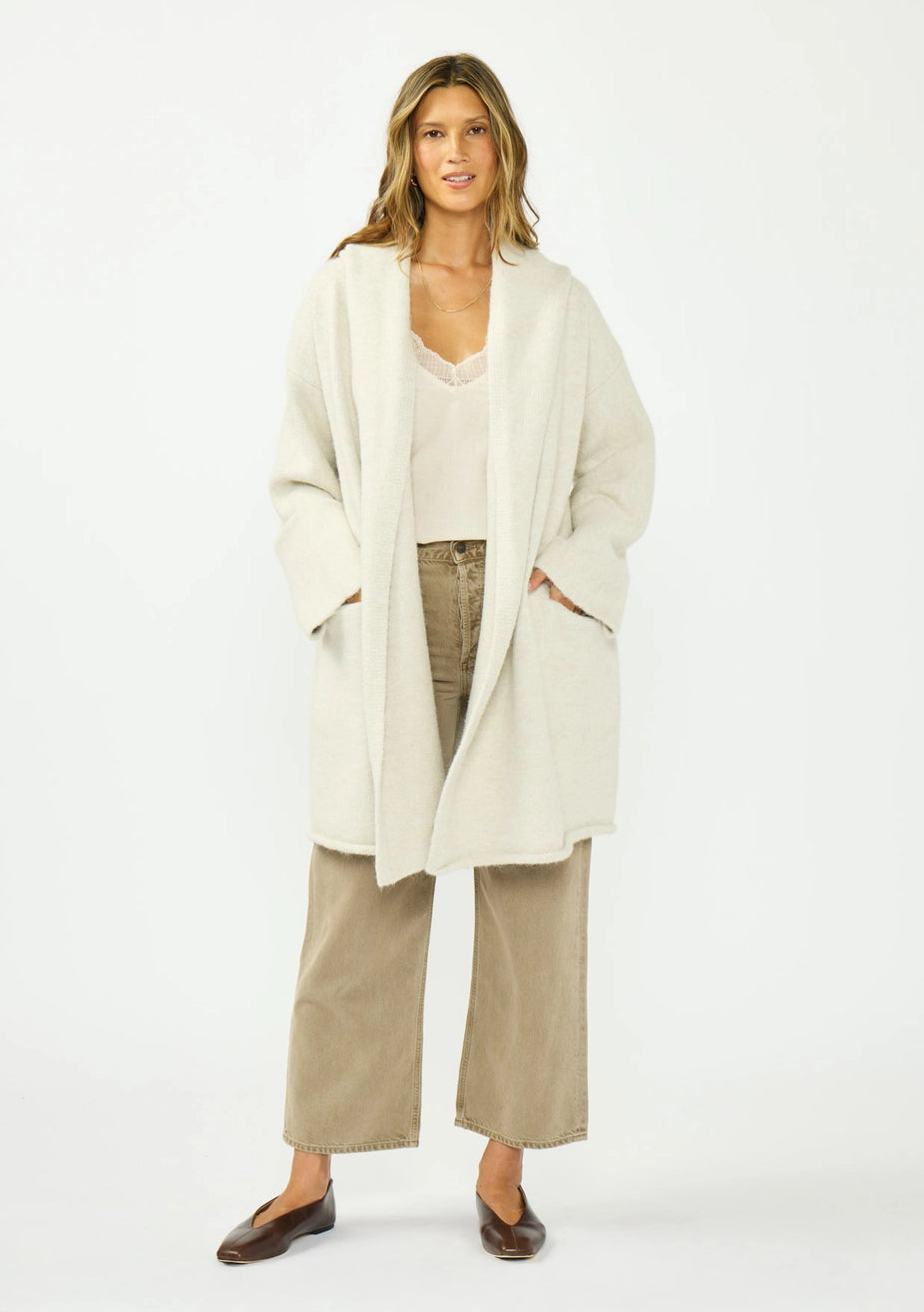 OVERSIZED TWO POCKET KNIT CARDIGAN - HEATHER CREAM