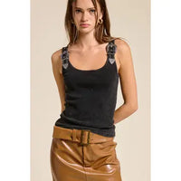 WESTERN SILVER BELT TRIM WASHED TANK TOP - BLACK