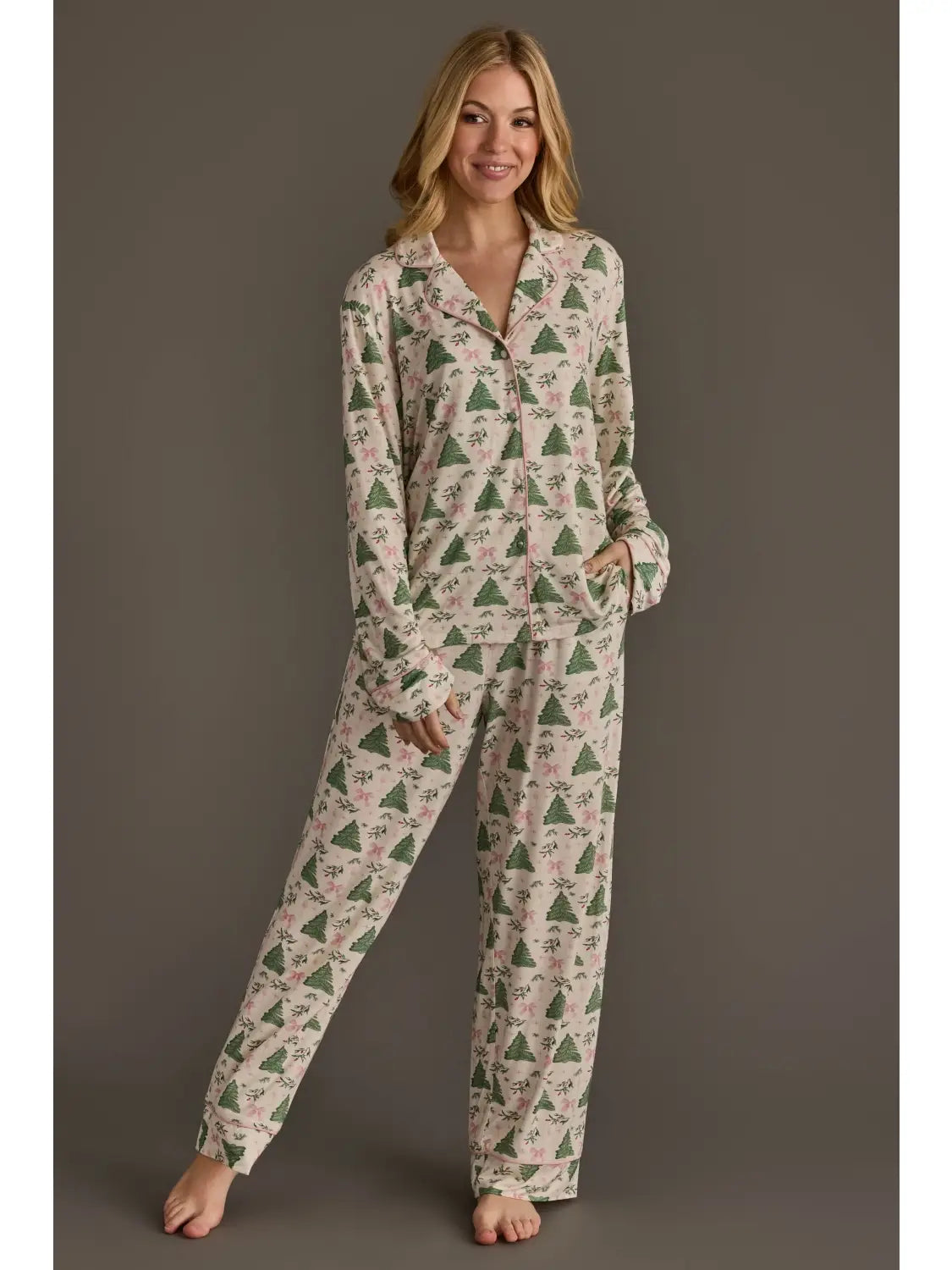 PANACHE: TREES & BOWS JERSEY PAJAMA SET