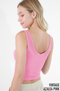 VINTAGE RIBBED REVERSIBLE CROP TOP - AZALEA PINK