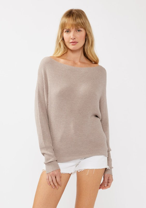 LOVESTITCH: LONG SLEEVE WAFFLE KNIT PULLOVER SWEATER