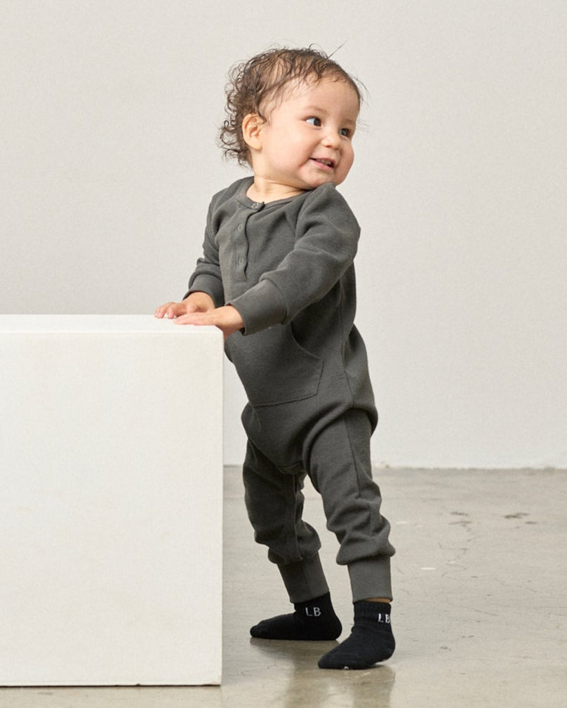 LITTLE BIPSY: WAFFLE ROMPER - SHADOW