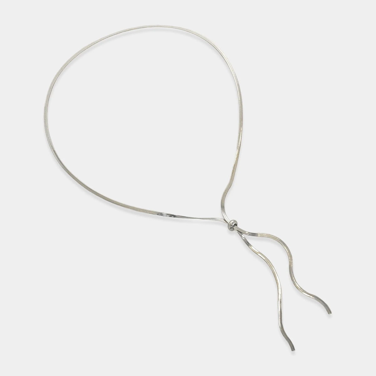 HERRINGBONE LARIAT NECKLACE - SILVER