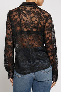 BUTTON DOWN LACE SHIRT - BLACK