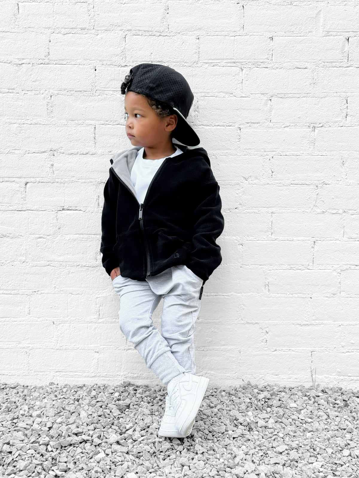 LITTLE BIPSY: REVERSIBLE FLEECE ZIP HOODIE - BLACK