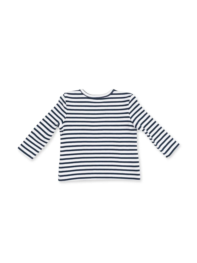 ANGEL DEAR: ORGANIC COTTON JERSEY LONG SLEEVE UNI TOP & ORGANIC FRENCH TERRY JOGGER SET - NAVY/PINE