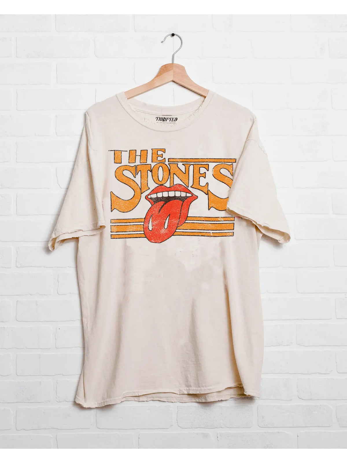 LIVYLU: ROLLING STONES STONED OFF WHITE THRIFTED GRAPHIC TEE