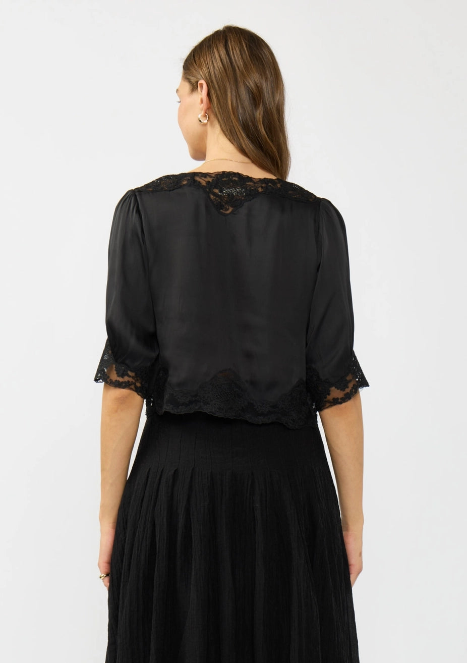 LOVESTITCH: V-NECK BUTTON FRONT BLOUSE WITH LACE TRIM