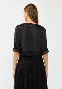 LOVESTITCH: V-NECK BUTTON FRONT BLOUSE WITH LACE TRIM