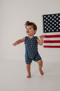 BABYSPROUTS: SLEEVELESS ROMPER - NAVY AMERICAN STARS