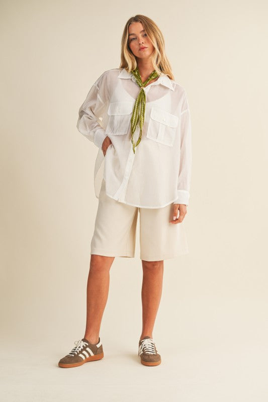 WHITE SHEER SHIRT WITH CARGO POCKETS