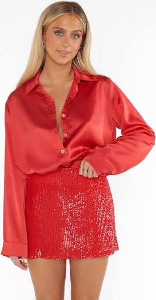 SHOW ME YOUR MUMU: SMITH BUTTON DOWN - RED LUXE SATIN