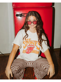 LIVYLU: ROLLING STONES STONED OFF WHITE THRIFTED GRAPHIC TEE