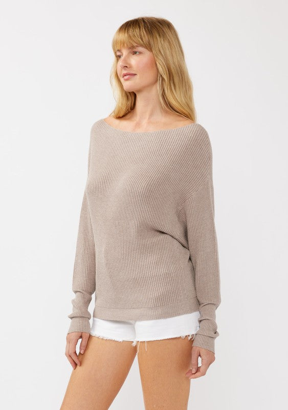 LOVESTITCH: LONG SLEEVE WAFFLE KNIT PULLOVER SWEATER