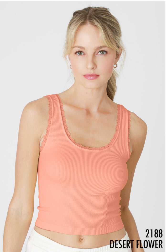 LACE SCOOP NECK TANK TOP - DESERT FLOWER