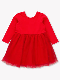 RUFFLE BUTTS: LONG SLEEVE TULLE TWIRL DRESS - RED