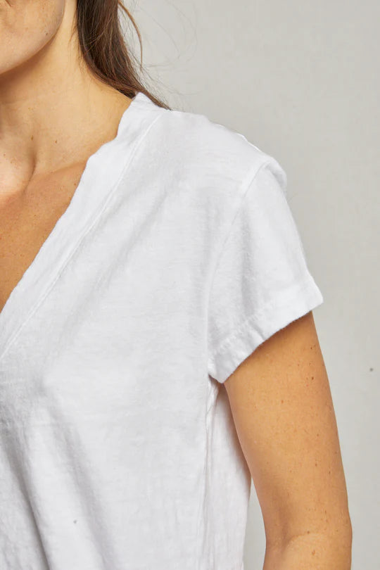 PERFECTWHITETEE: ALANIS RECYCLED COTTON V NECK TEE - WHITE