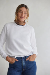 PERFECT WHITE TEE: ZIGGY REVERSE FLEECE SHRUNKEN CREW NECK SWEATSHIRT - WHITE