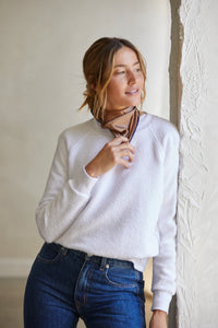 PERFECT WHITE TEE: ZIGGY REVERSE FLEECE SHRUNKEN CREW NECK SWEATSHIRT - WHITE