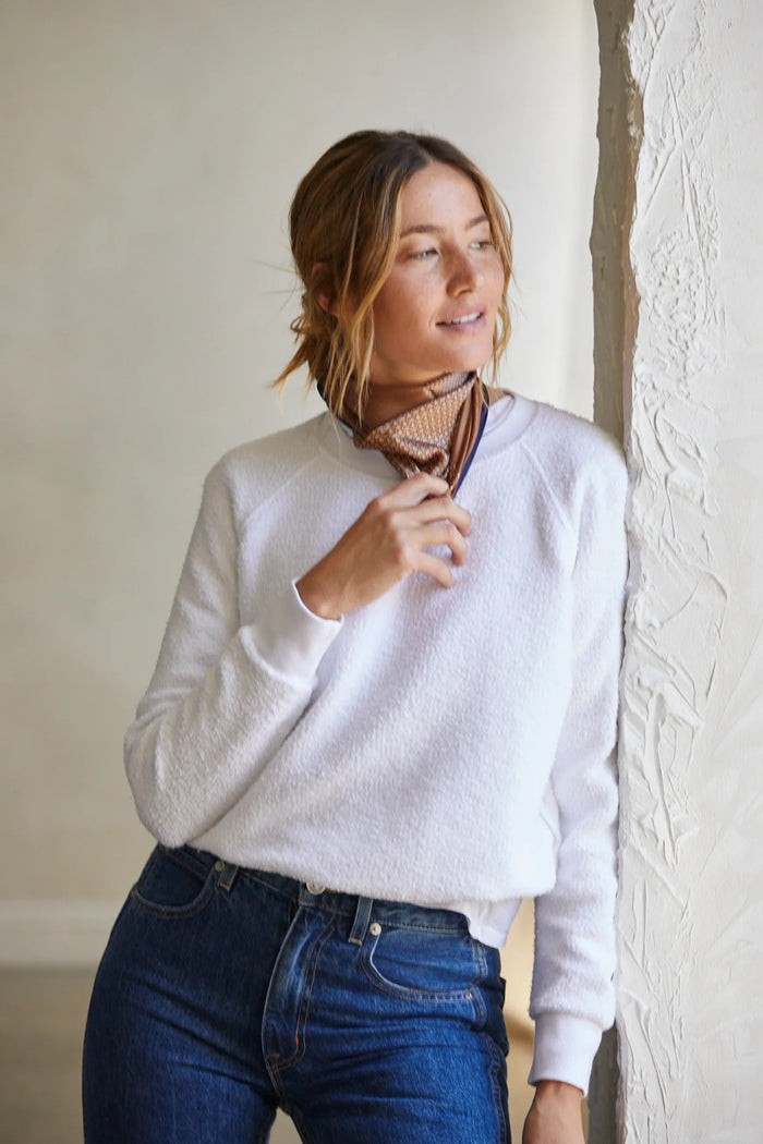 PERFECT WHITE TEE: ZIGGY REVERSE FLEECE SHRUNKEN CREW NECK SWEATSHIRT - WHITE