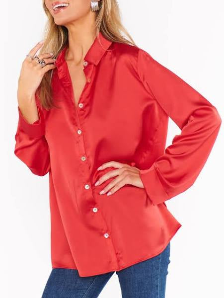 SHOW ME YOUR MUMU: SMITH BUTTON DOWN - RED LUXE SATIN