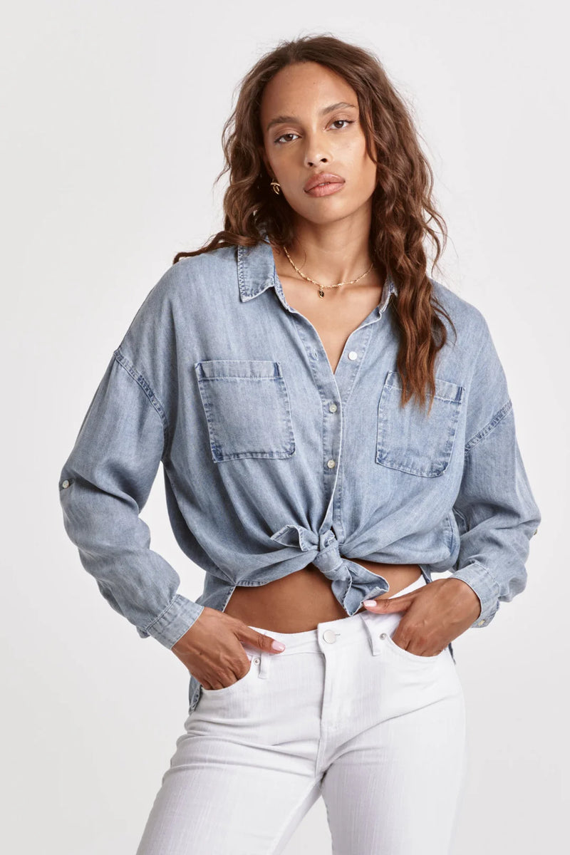 DEAR JOHN: ARIANNA CROPPED FRONT TIE SHIRT - INDEPENDENCE BLUE STAR