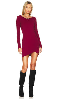 BOBI: LONG SLEEVE SIDE SHIRRED DRESS - PINOT