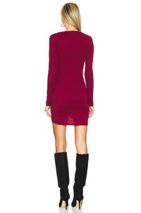 BOBI: LONG SLEEVE SIDE SHIRRED DRESS - PINOT