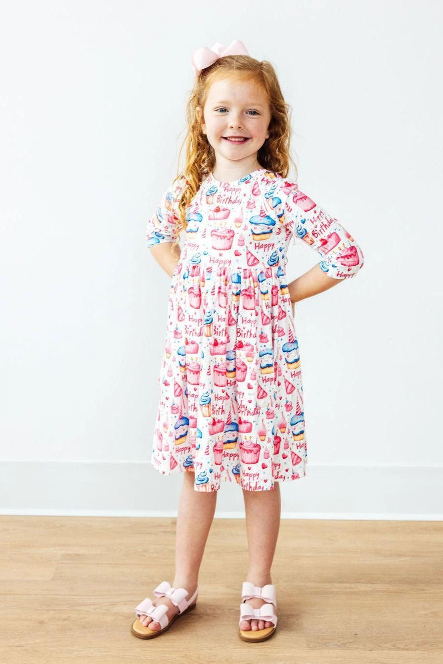 MILA & ROSE: BIRTHDAY GIRL 3/4 SLEEVE POCKET TWIRL DRESS