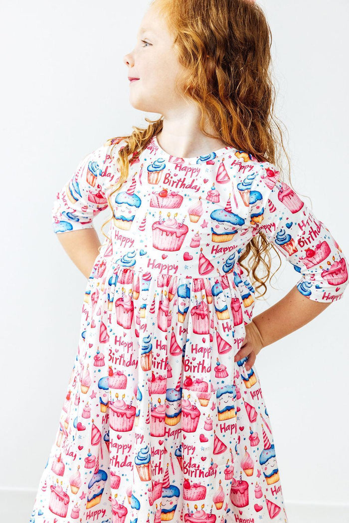 MILA & ROSE: BIRTHDAY GIRL 3/4 SLEEVE POCKET TWIRL DRESS