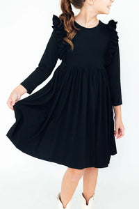 MILA & ROSE: BLACK L/S RUFFLE TWIRL DRESS