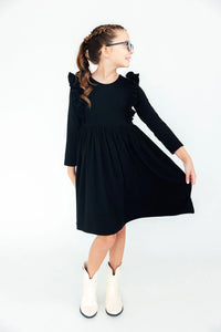 MILA & ROSE: BLACK L/S RUFFLE TWIRL DRESS