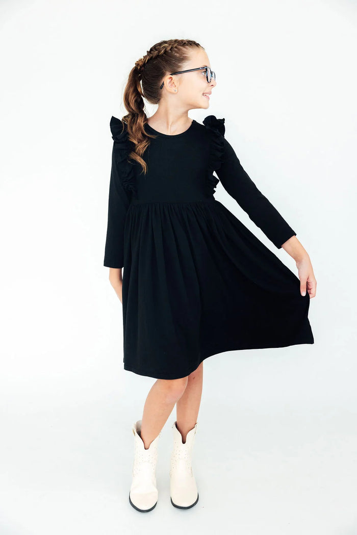 MILA & ROSE: BLACK L/S RUFFLE TWIRL DRESS