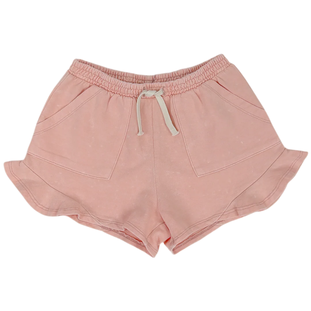 TINY WHALES: BLOOM FRENCH TERRY BUTTERFLY SHORTS - MINERAL PINK