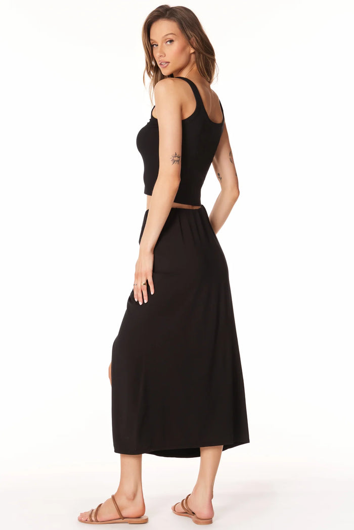 BOBI: SHIRRED SKIRT WITH SLIT - BLACK