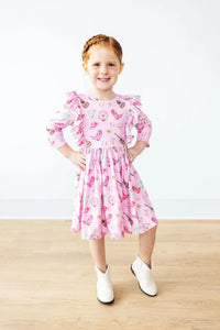 MILA & ROE: BOOT SCOOTIN' 3/4 SLEEVE RUFFLE TWIRL DRESS