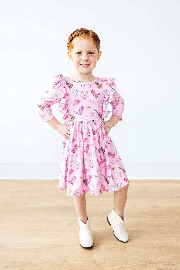 MILA & ROE: BOOT SCOOTIN' 3/4 SLEEVE RUFFLE TWIRL DRESS