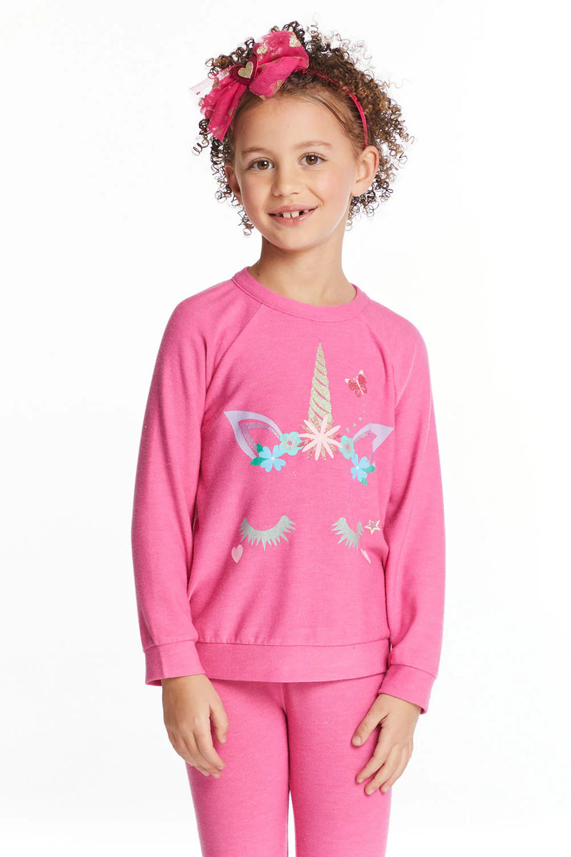 CHASER: GLITTER UNICORN GIRLS RAGLAN PULLOVER - RIO