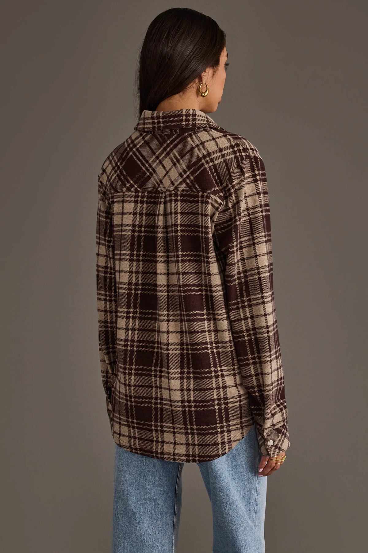 PANACHE APPAREL: CHOCOLATE BROWN & TAN PLAID BUTTON UP