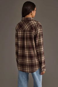 PANACHE APPAREL: CHOCOLATE BROWN & TAN PLAID BUTTON UP
