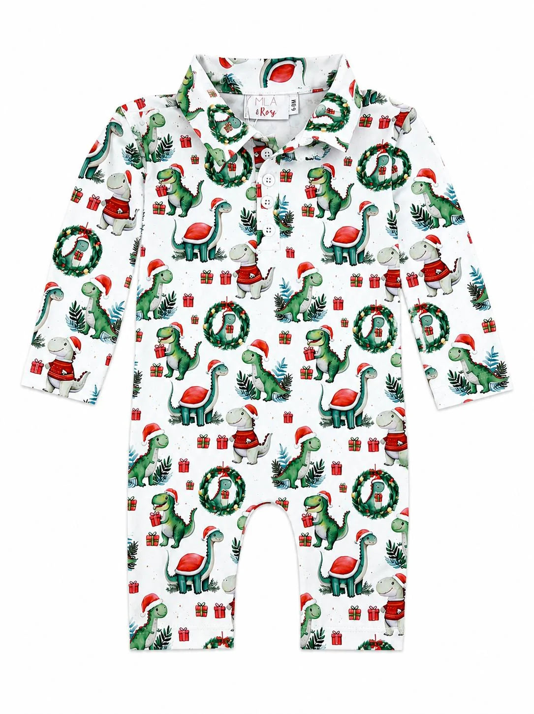MILS & ROSE: SANTA SAURUS L/S POLO ONE-PIECE