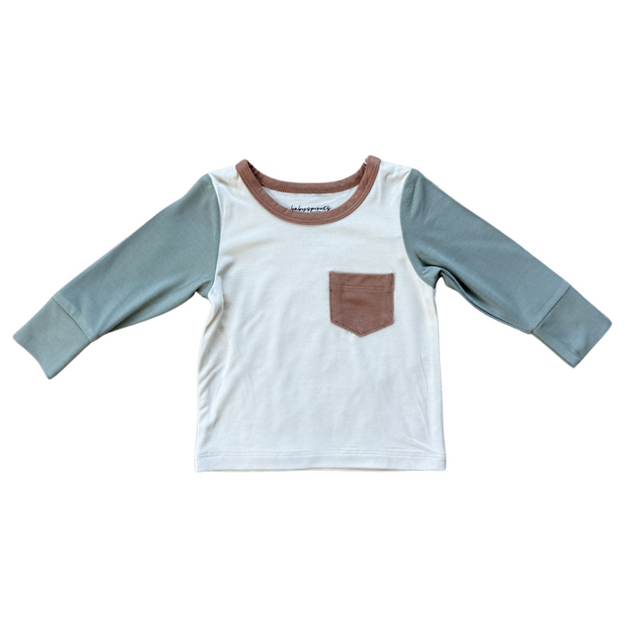 BABYSPROUTS: FERN COLORBLOCK POCKET SHIRT & CARAMEL BABY POCKET PANTS SET