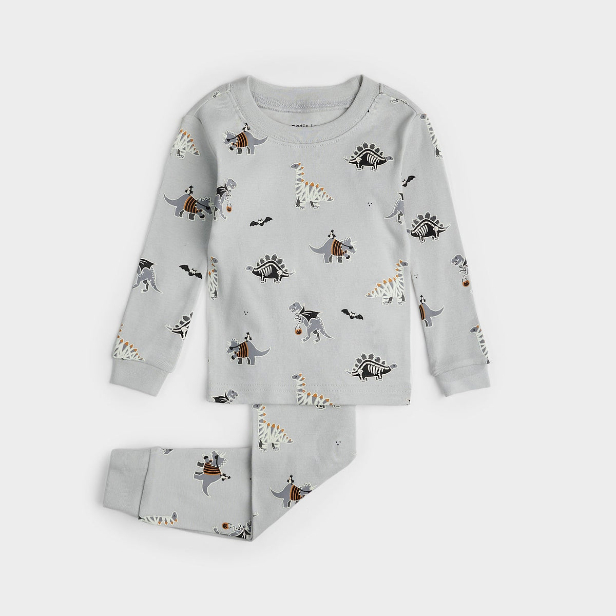 PETIT LEM: DINOSCARIES GLOW IN THE DARK PJ SET - LUNAR GREY